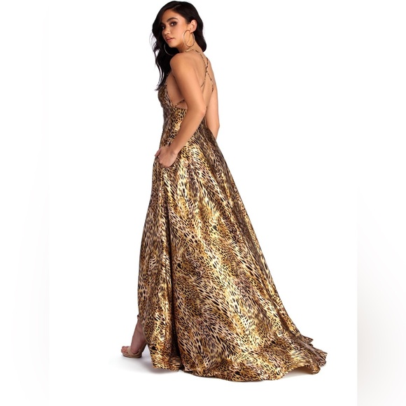 Betsy & Adam Satin Leopard Animal Print Long Gown Size 0 new with tag. - Picture 12 of 14